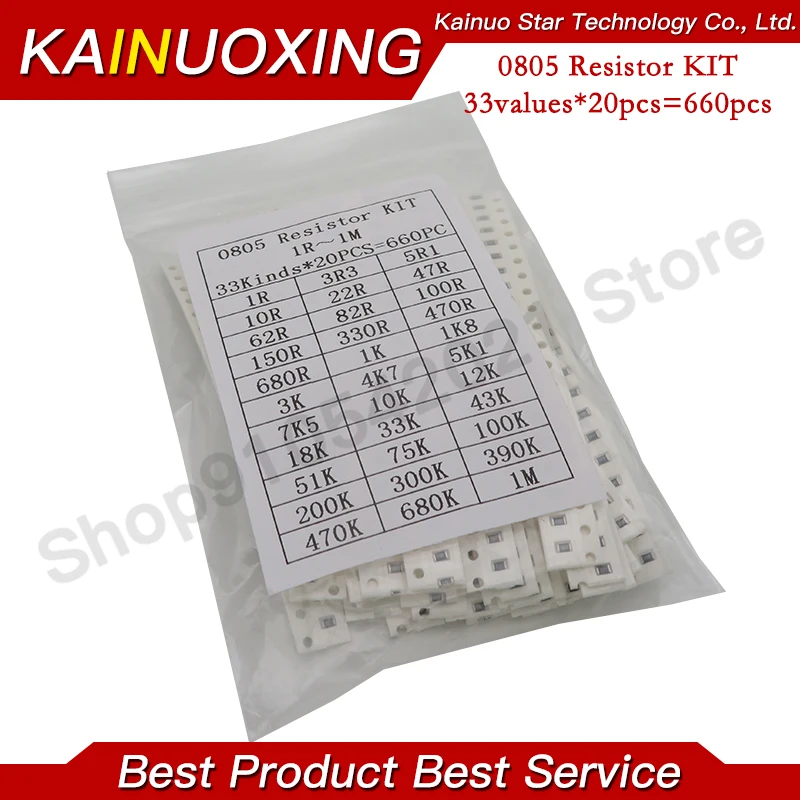 1206 0805 0603 SMD Resistor Kit Assorted Kit 1ohm-1M ohm 1% 33valuesX 20pcs=660pcs Sample Kit