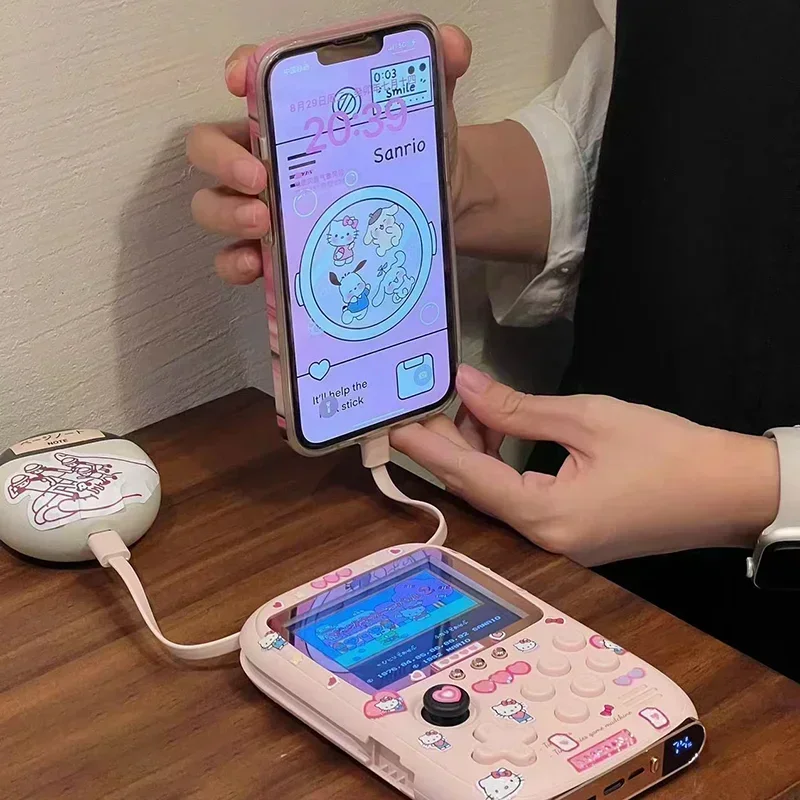 2024 New Hello Kitty Power Bank Mini Game Portable Retro Handheld Game Console Soft Light Color Screen Surprise Gift For Girls