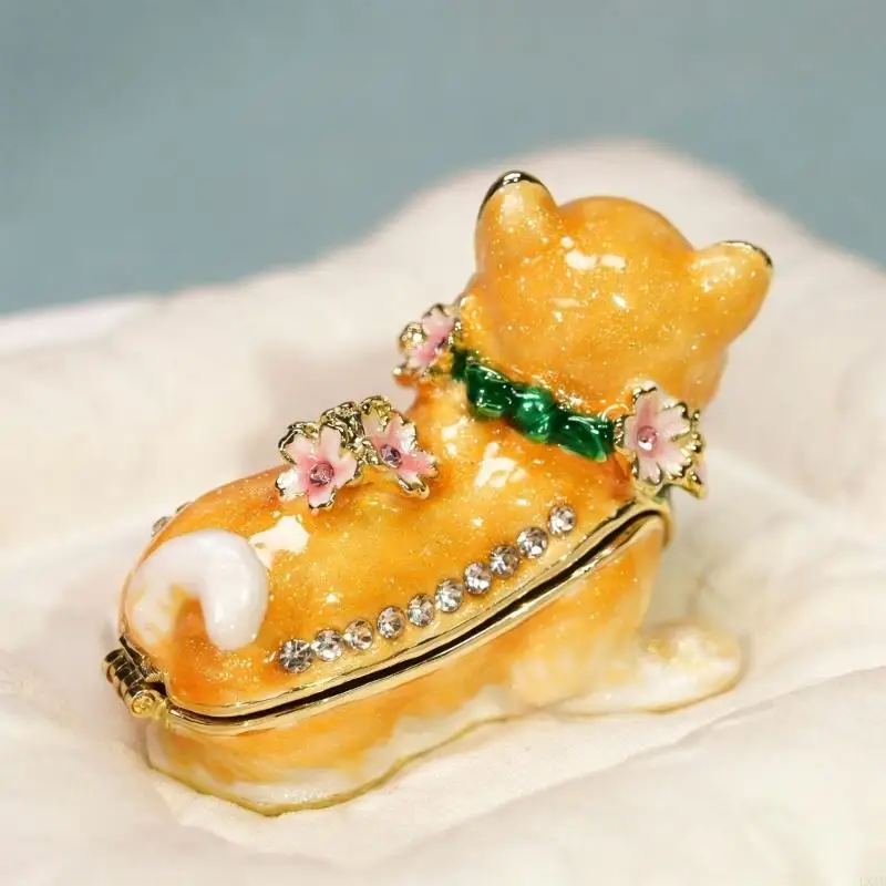  Elegant Hand Carved Shiba Inu Decorative Jewelry Holder Storage Box With Crystal