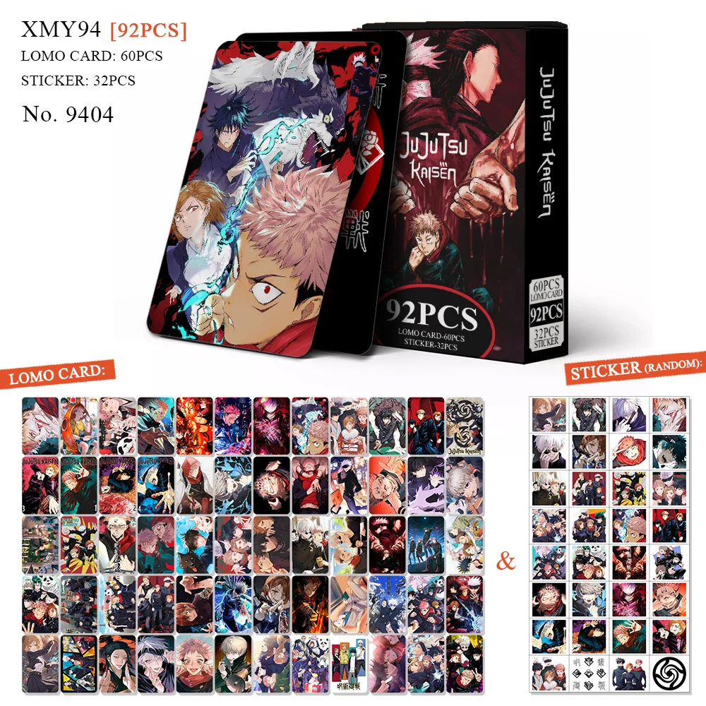 92Pcs/Set Jujutsu Kaisen Series Lomo Cards Gojo Satoru Geto Suguru HD Printd Photocards Stickers Yuji Itadori Collection Gifts