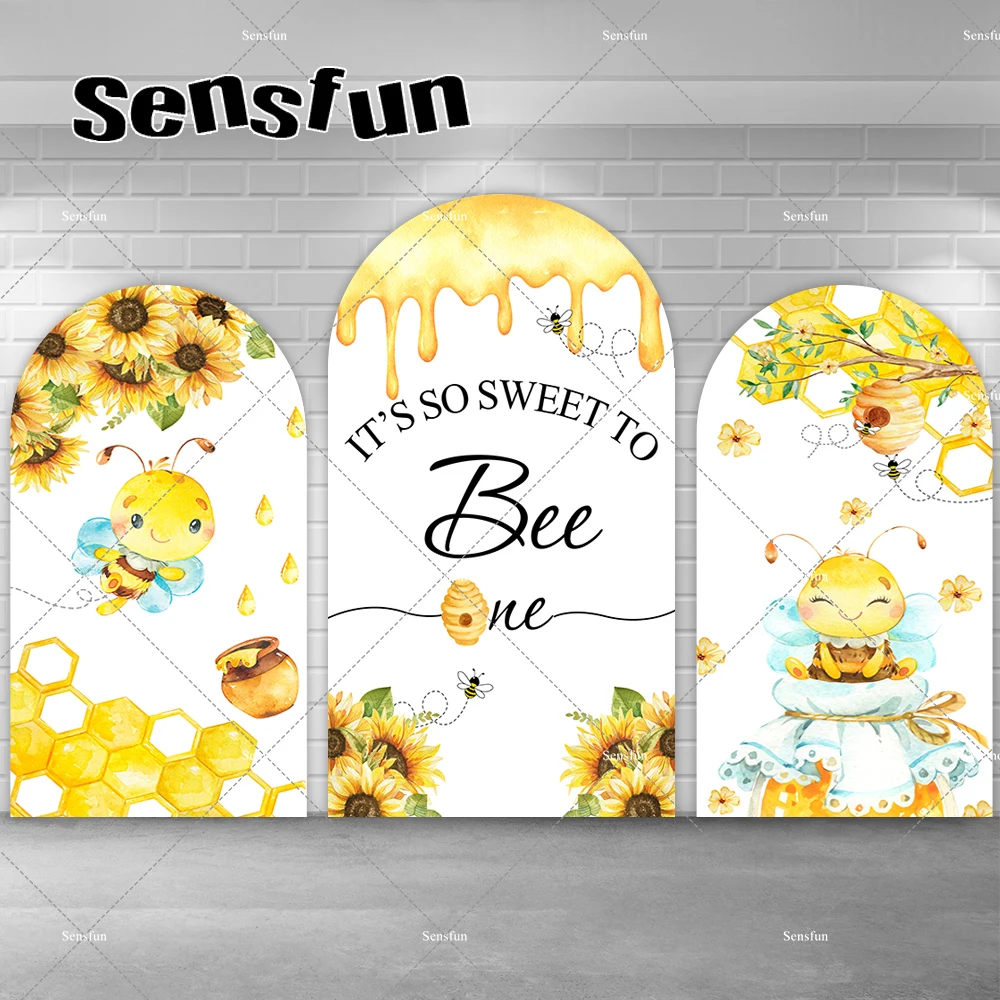 

It's So Sweet to Bee One Arch Backdrop Sunflowers Girls Bee Day 1st Birthday Party Photography Backgrounds Chiara Wall Banner