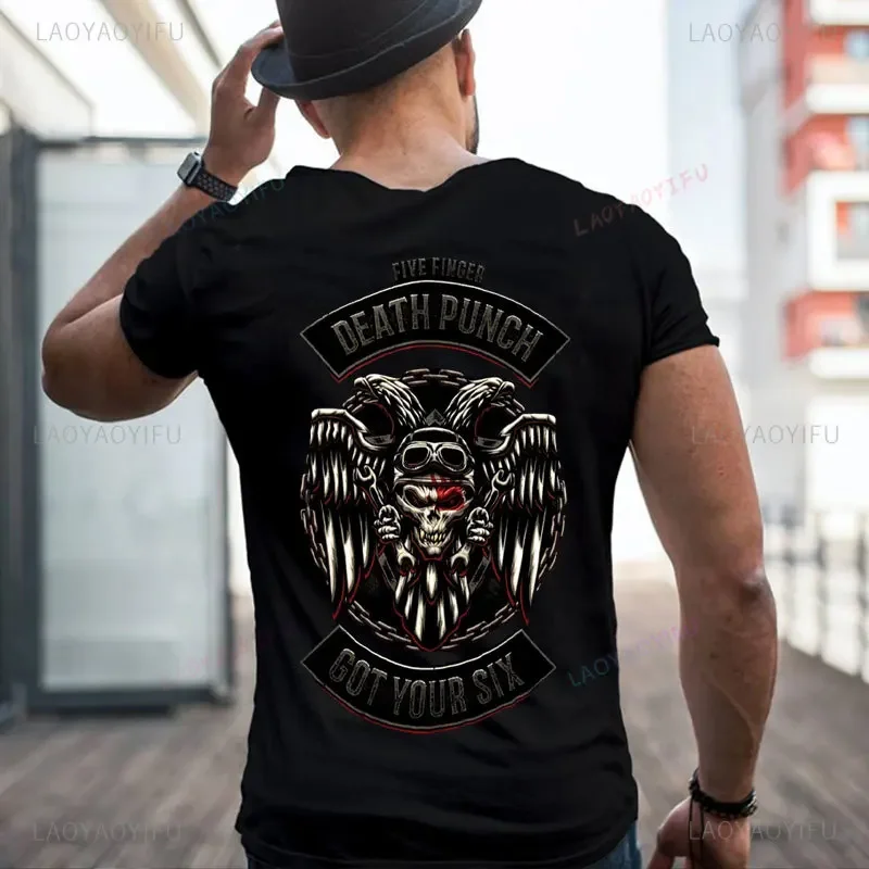 Five Finger Death Punch Biker Badge Unisex  Otton T-Shirt Biker Skully Black By Five Finger Death Punch T-shirt Streetwear Tops