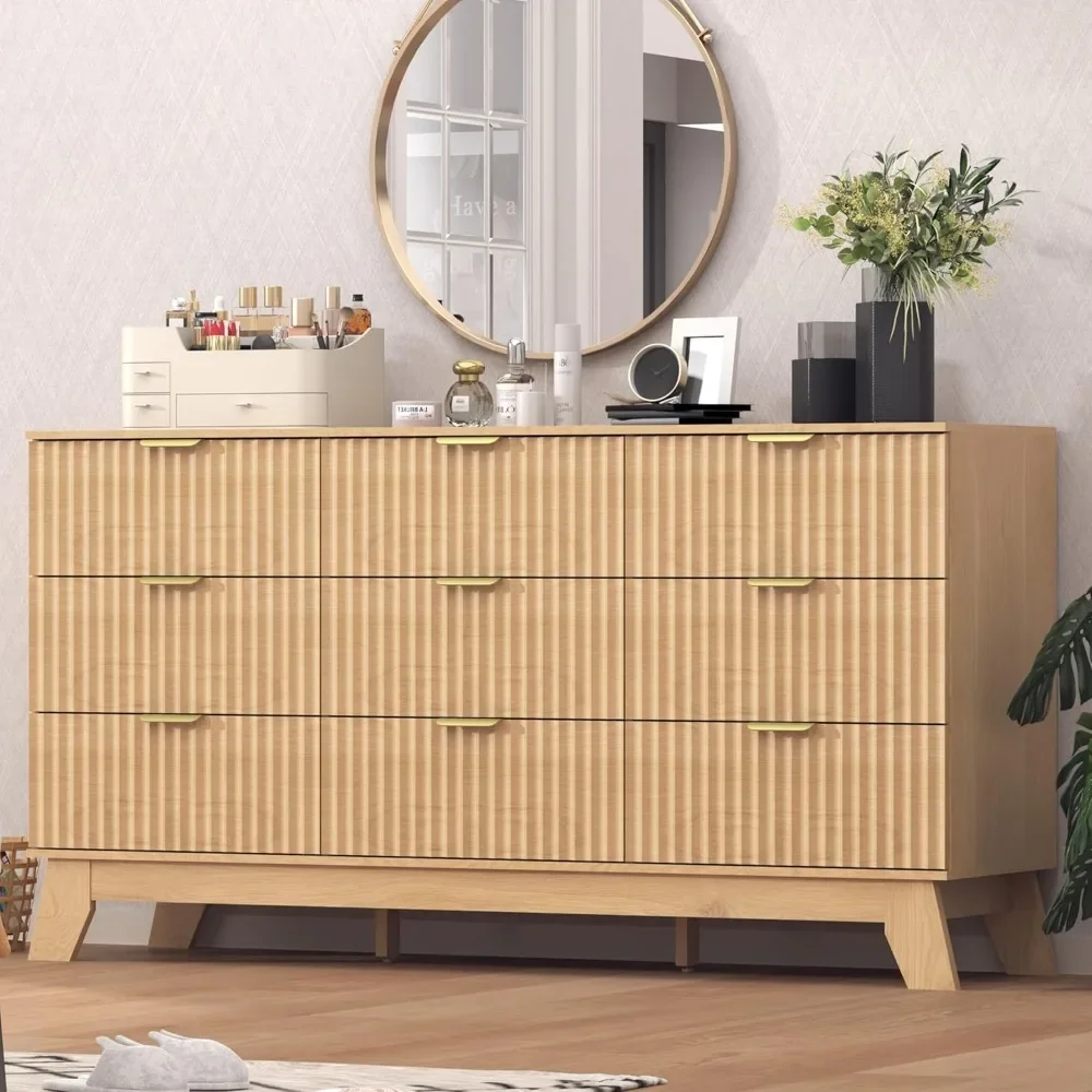 Fluted Dresser for Bedroom,9 Drawer Dresser for Closet,57