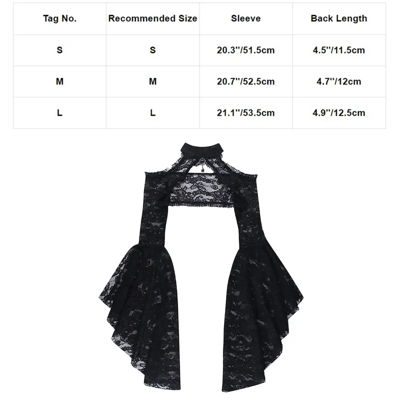 Punk Bolero Shrug Top Trad Goth Black Shawls Flared Sleeve Cover Wraps for Evening Dresses Short Cardigan See-Through Lace Shrug