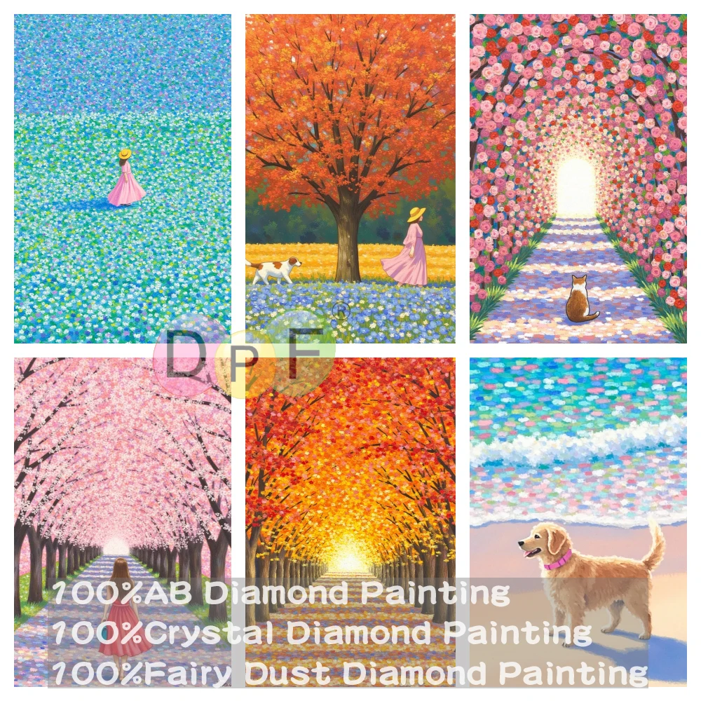 

DPF 100% Full Fairy Dust Drill Crystal AB Diamond Painting Color The Scenery Embroidery Art Home Decor Crafts Gift
