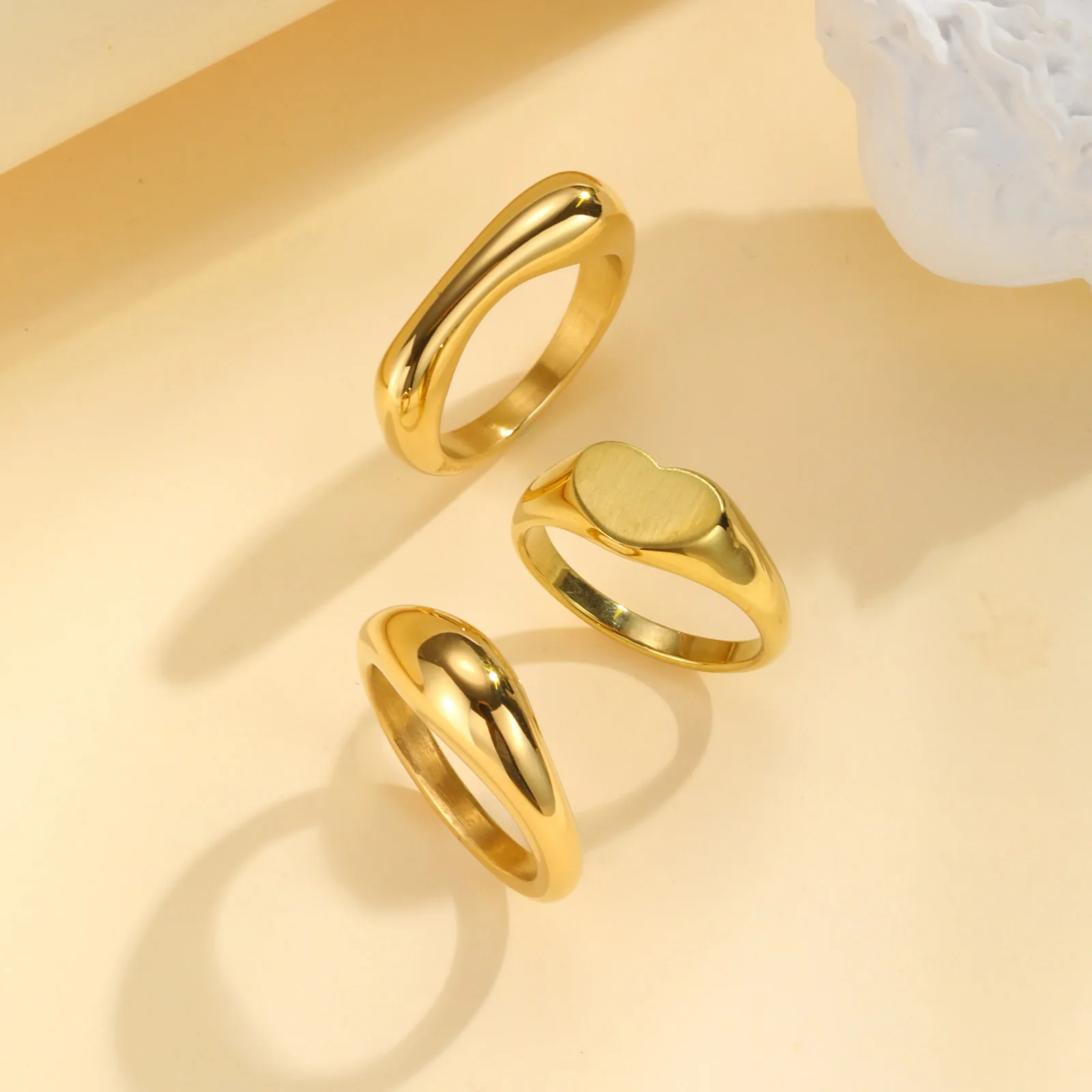 Waterproof Stainless Steel Chunky Dome Rings for Women, Geometric Ring Gold Plated Aesthetic Fashion Jewelry - Image 6