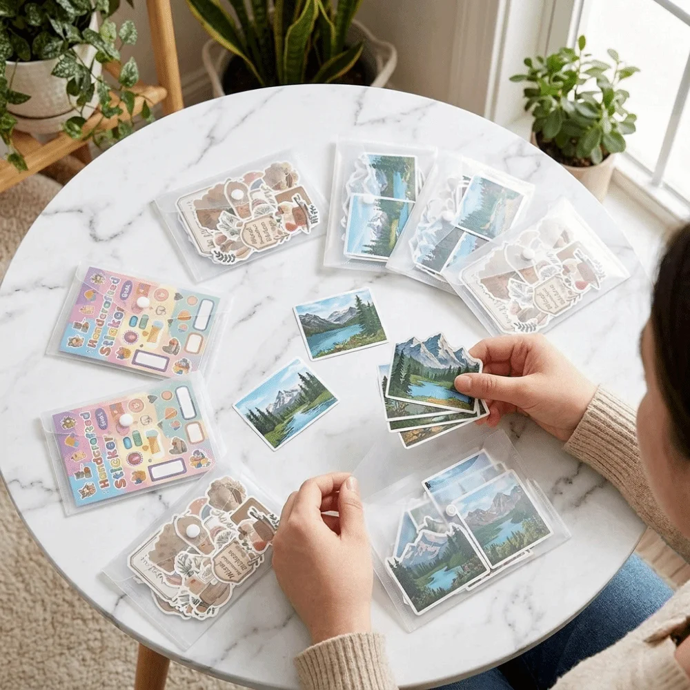 12PCS Waterproof Clear Sticker Organizer Plastic Envelopes with Snap Scrapbook Stamp Storage Bag 4 Size Photo Storage Folders