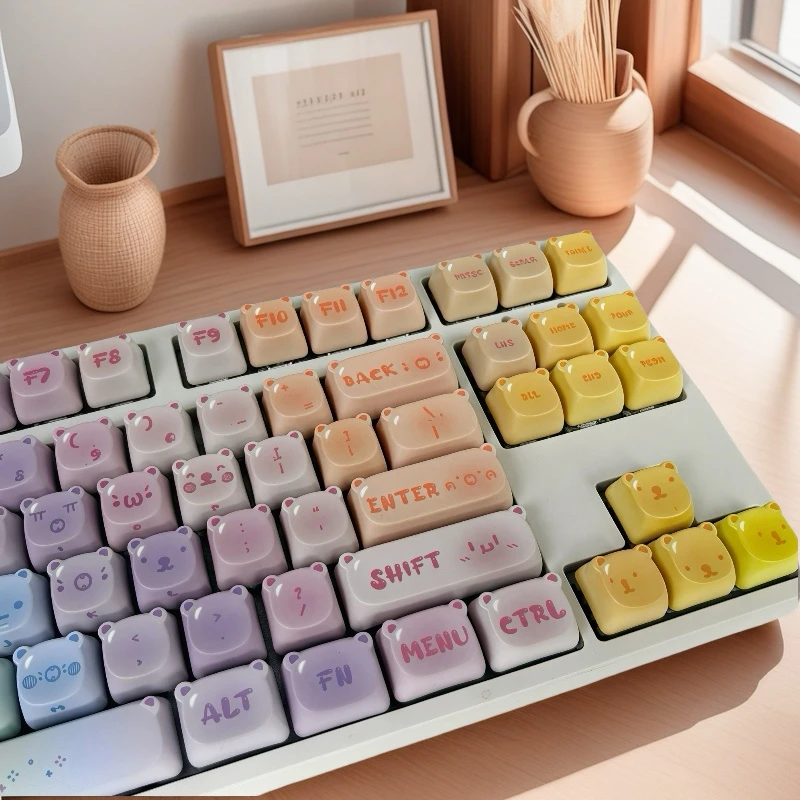 

Candy Keycap PBT Сублимационный поперечный вал Универсальная механическая клавиатура в форме головы медведя