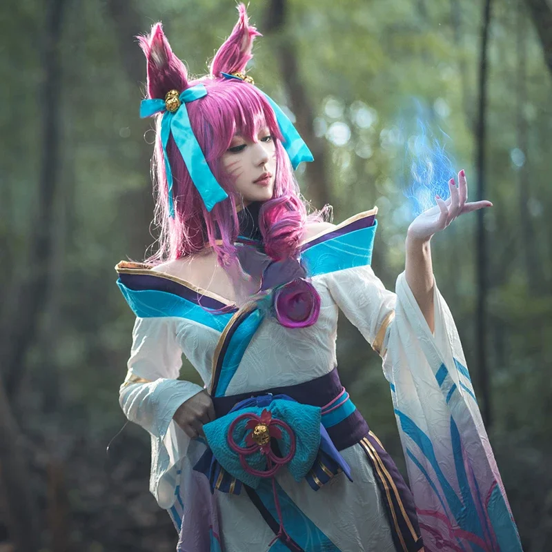 LOL Spirit Blossom Ahri disfraz de Cosplay Ahri peluca de Cosplay juego LOL Ahri disfraz mujer Kimono conjunto completo vestido chino