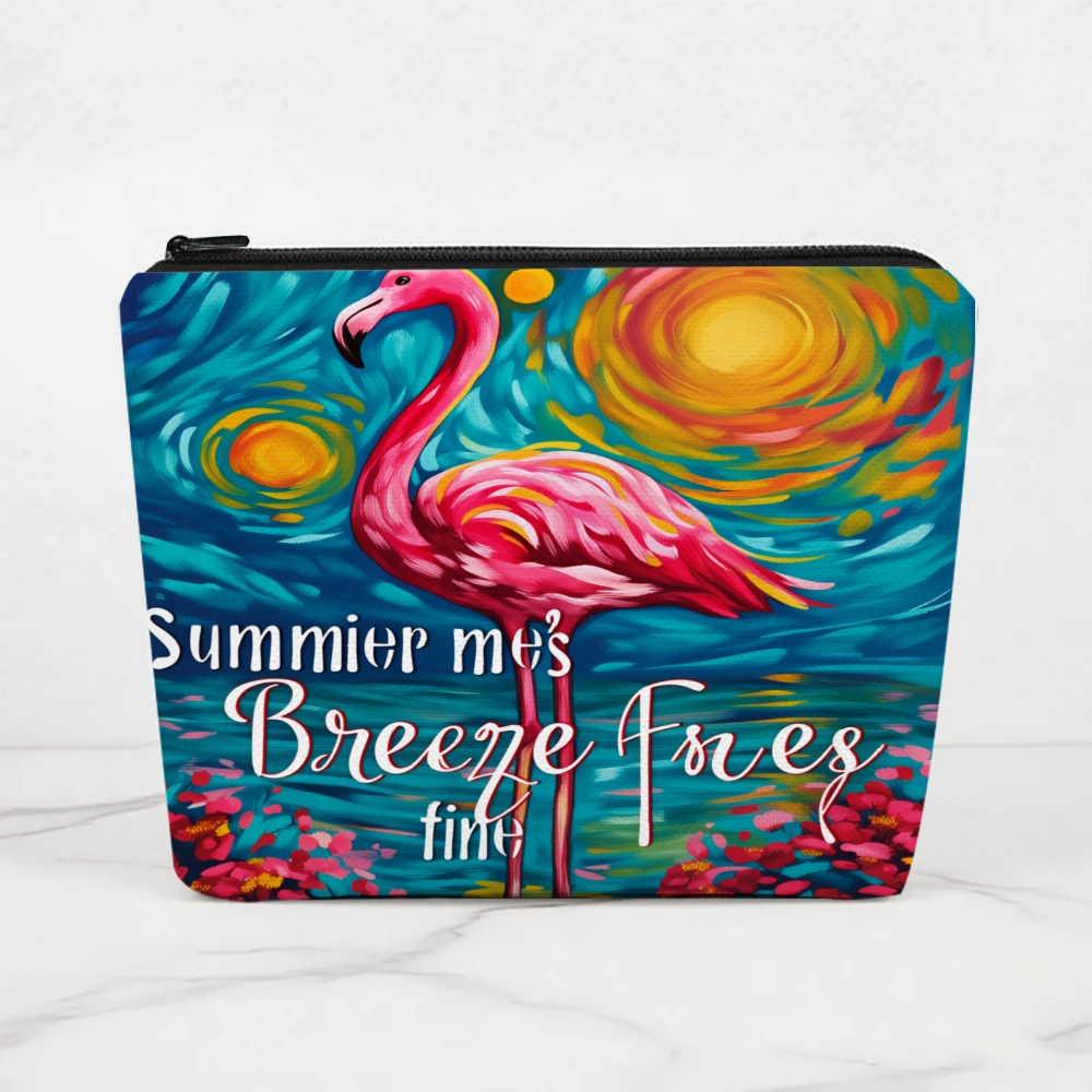 Bolsas de maquillaje con diseño de flamencos, olas del océano y flores para niñas, bolsa de cosméticos, bolsa de aseo, estuche para lápices, almacenamiento de viaje