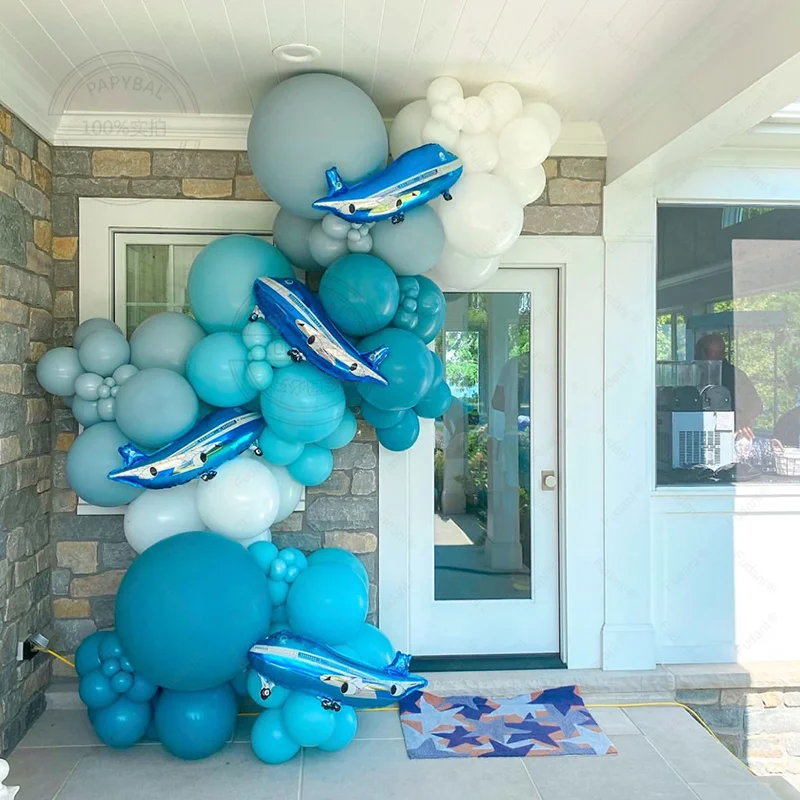 83pcs Blue Balloon Garland Arch Kit Airplane Themed Foil Balloons Suitable for Baby Showers Children Boys Birthday Party Decors