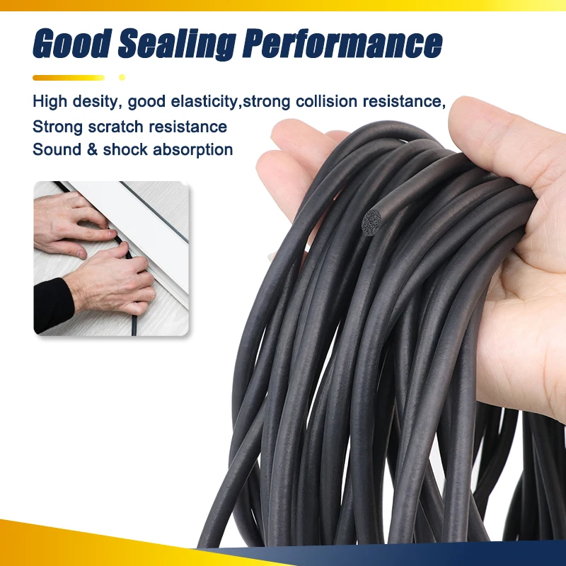 2/5/10M Black EPDM Foam Rubber Cord Weatherproof Round Sponge Seal Strip Dia 2mm - 20mm Cabinet Door Replacement Sealing Strip
