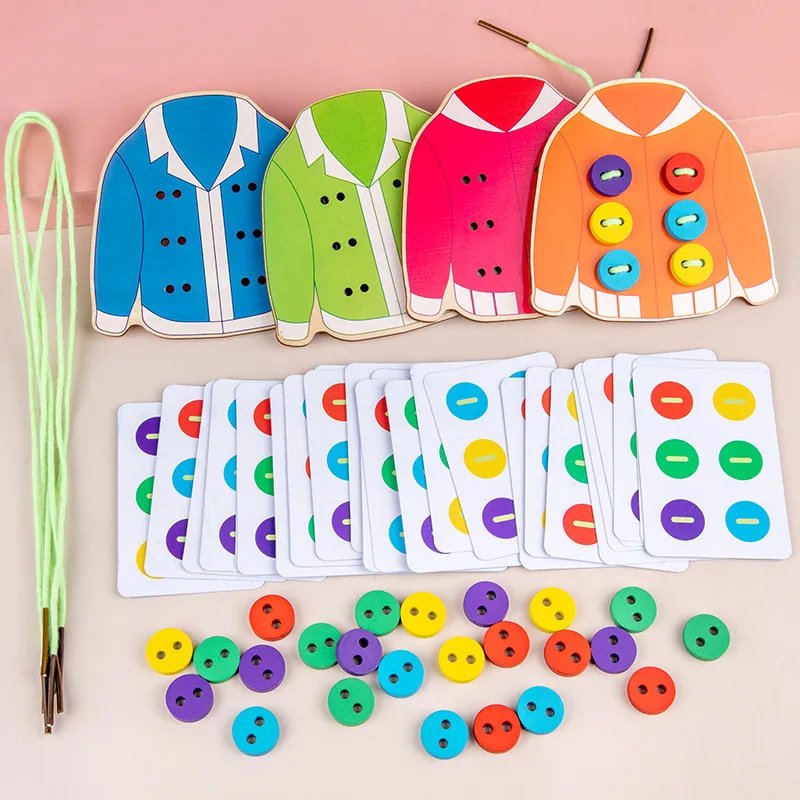 

A Set Children's Learn Basic Life Skills Teaching Aids Clothes Threading Button Fine Motor Training Montessori Educational Toys