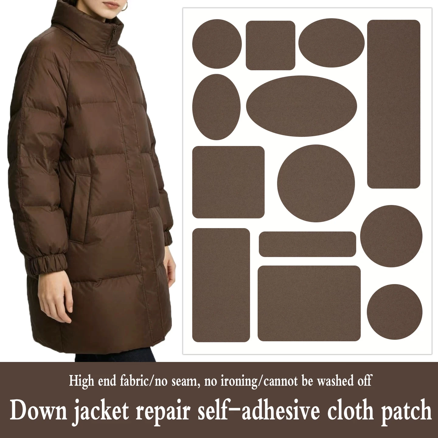 Deep Coffee Colored down Jacket Hole Repair Brown Traceless Strong Adhesive No Seam Patch for Clothing Maintenance