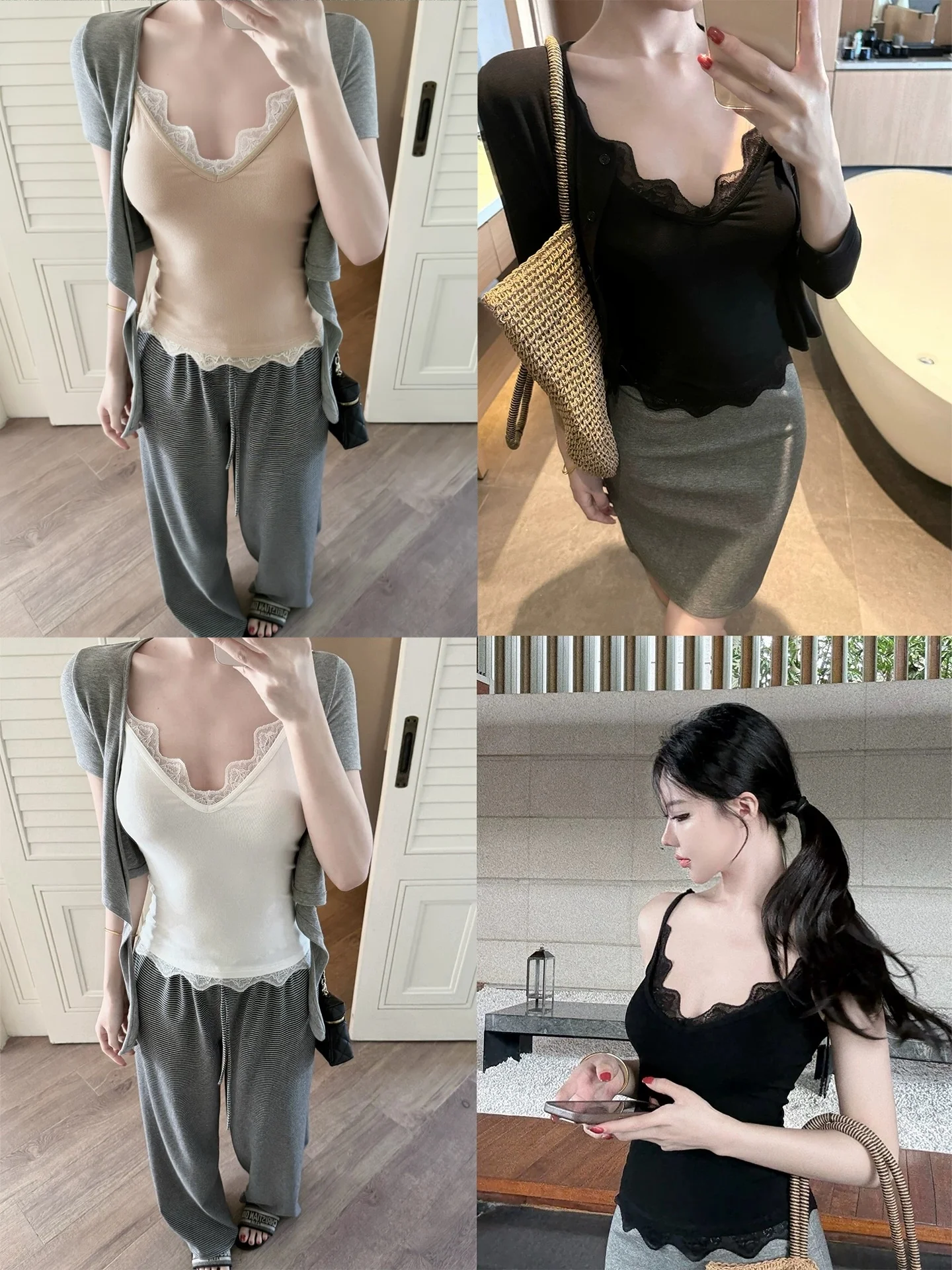 

Spring Summer Lace Patchwork V-neck Strapless Vest Women's plus Size Slim Fit Inner Wear Sleeveless Top Elegant Simple Style