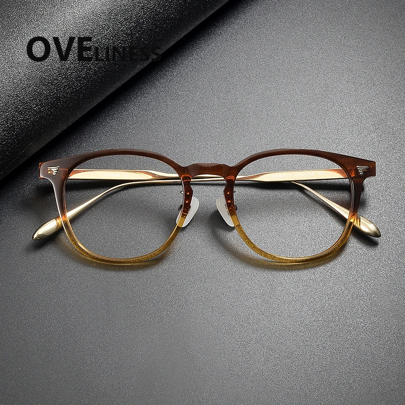 

Acetate Titanium Glasses Frame for Men Brand Design Retro Vintage Round Eyeglasses frames Women Japanese Spectacles Eyewear