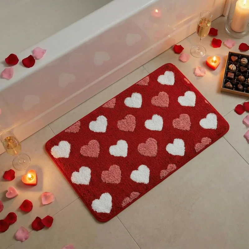 VIKAMA Ins Wind Love Badezimmerteppich, saugfähiger Teppich für Badezimmer und Duschraum, stimmungsvolle Heimdekoration