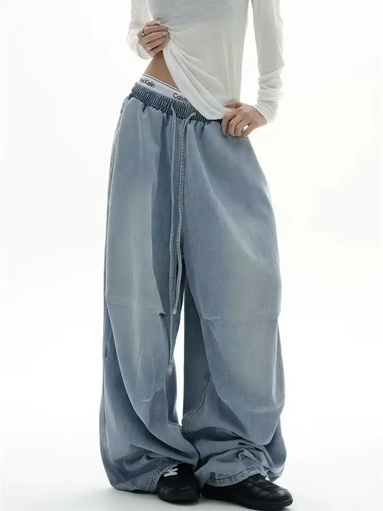 Washed Vintage American Style Men's Jeans Loose Straight Leg Casual Wide Leg Jeans Spring Summer New Arrival Paratrooper Long...