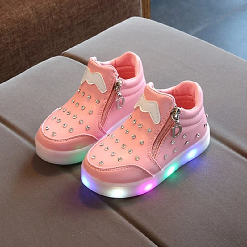 Led Luminous Shoes For Girls Kids Princess Children Sneakers With Lights Glowing LED Toddler Shoes For Girls Baby EUR Size 21-36