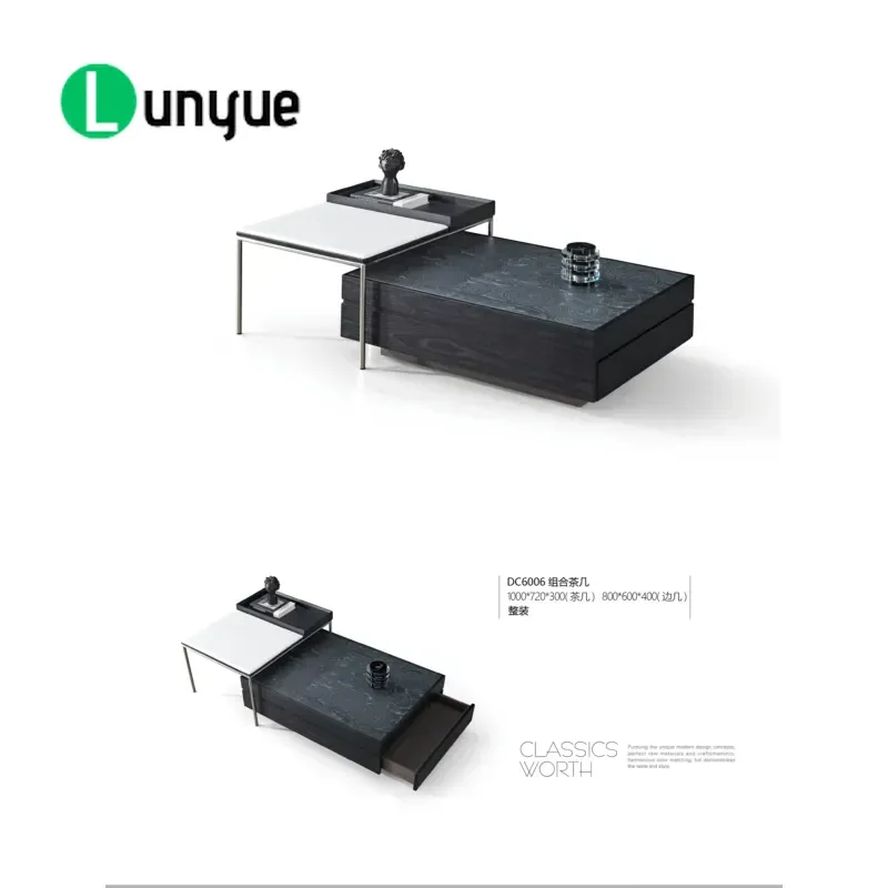 Modern Minimalist Solid Wood Coffee Table with Marble Top Expandable Eco Friendly Multifunctional Center Table for Living