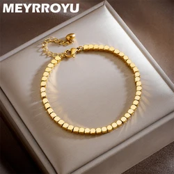 MEYRROYU 316 Stainless Steel Vintage Geometry Beads Link Chain Charm Bracelet For Women Jewelry Wedding Party Gifts Bijoux