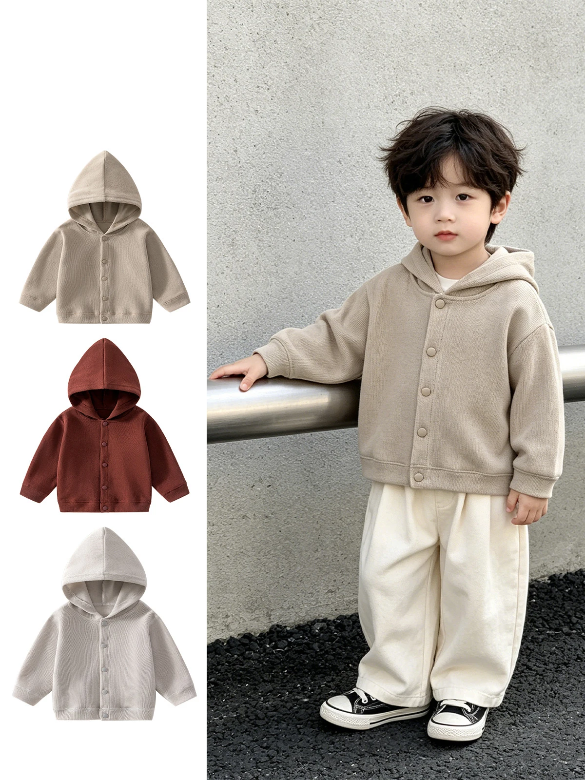 Toddler Hooded Thin Knit Cardigan  Korean Style A Class Child‘s Clothes for Autumn Solid Color Outerwear For Children