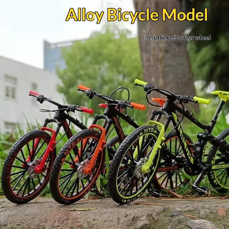

Модель горного велосипеда из сплава, имитация для даунхилла, миниатюрный металлический игрушечный велосипед с педалями, декоративное заднее колесо, коллекционный предмет
