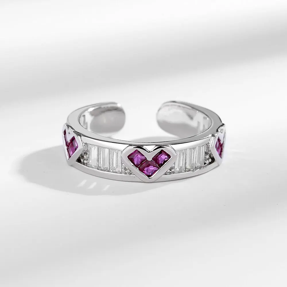 925 فضة خرافة الرياح مطعمة الحب الأحمر الزركون صف الماس الراقية تصميم الدائري #3