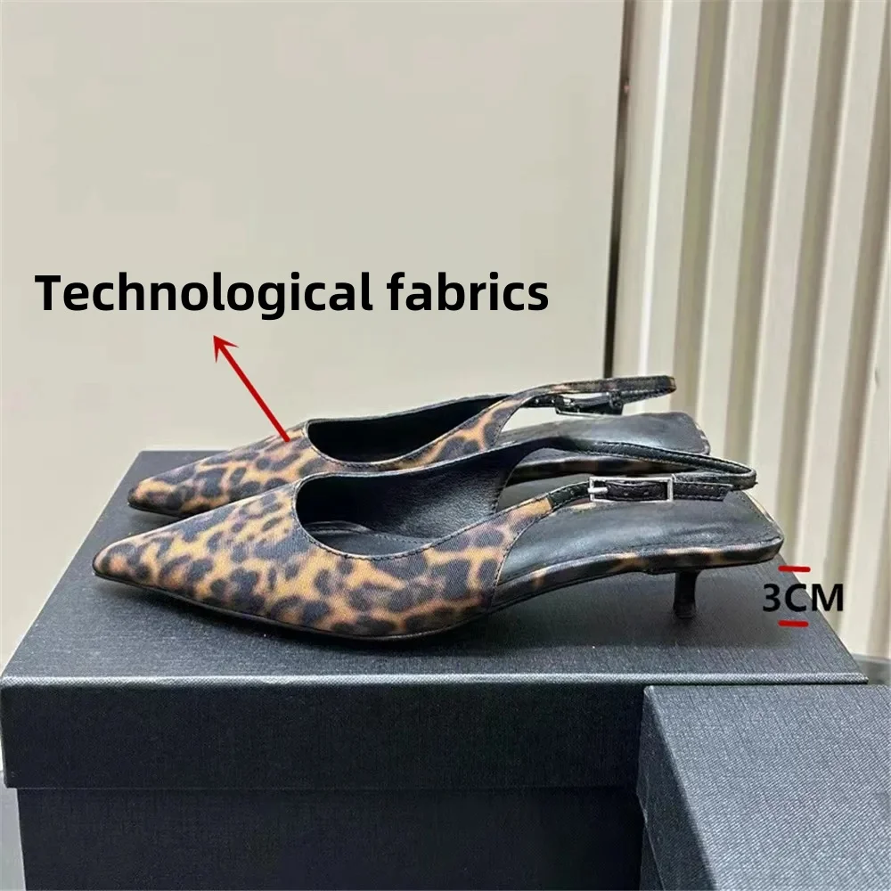 FEDONAS Ins Women Kitten Heels Slingbacks Sandals Leopard Genuine Leather Pointed Toe Party Wedding Shoes Woman Quality Pumps