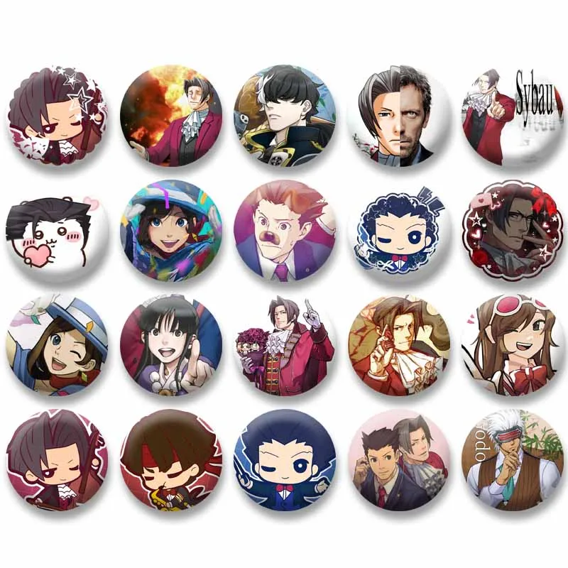 

Personalized Game Ace Attorney Pins Cartoon Phoenix Wright Miles Edgeworth Badge Round Brooch on Bag Hat Jewelry Gifts Wholesale