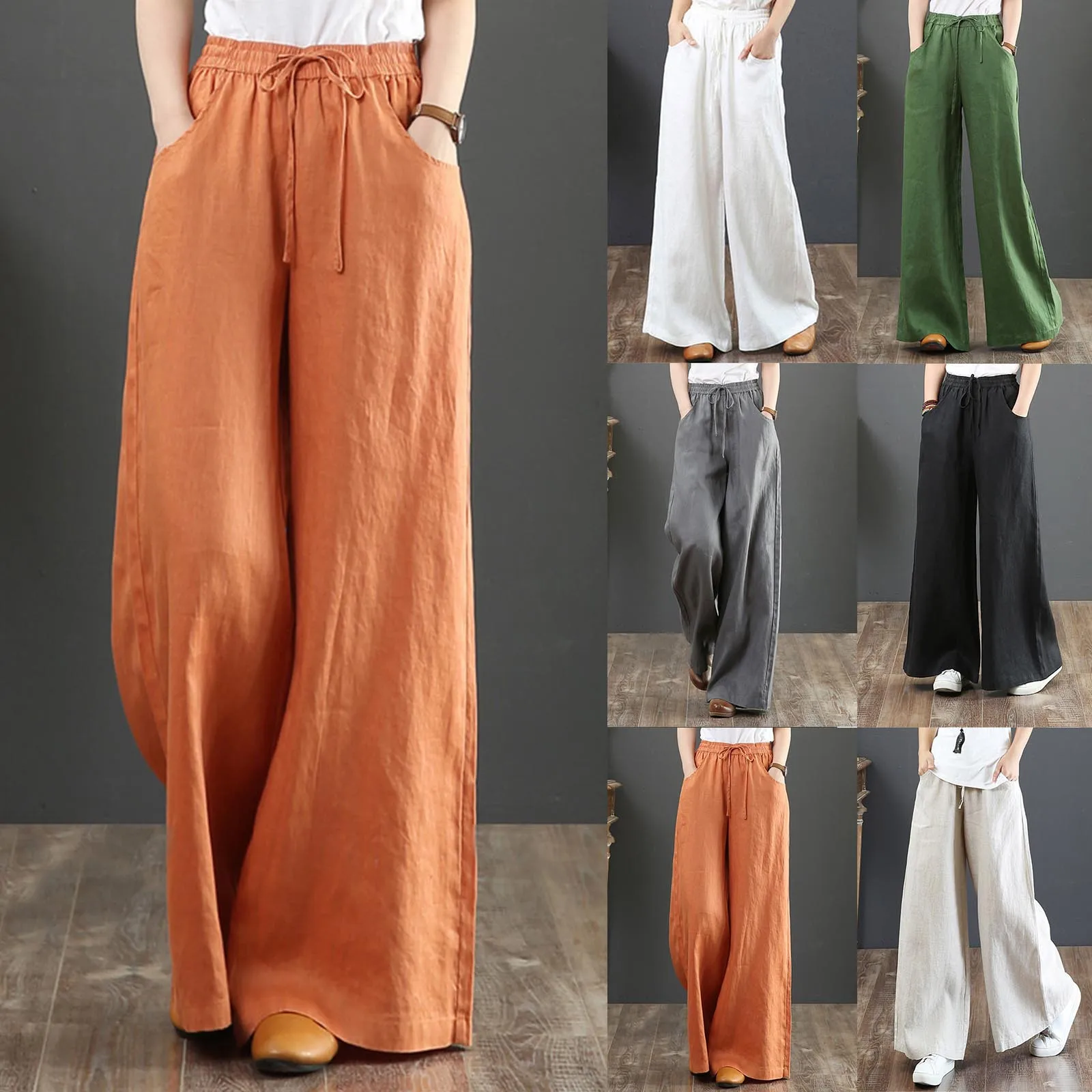 Women Summer High Waisted Palazzo Pants Wide Leg Long Pant Trousers With Pocket Internet celebrity new hot selling