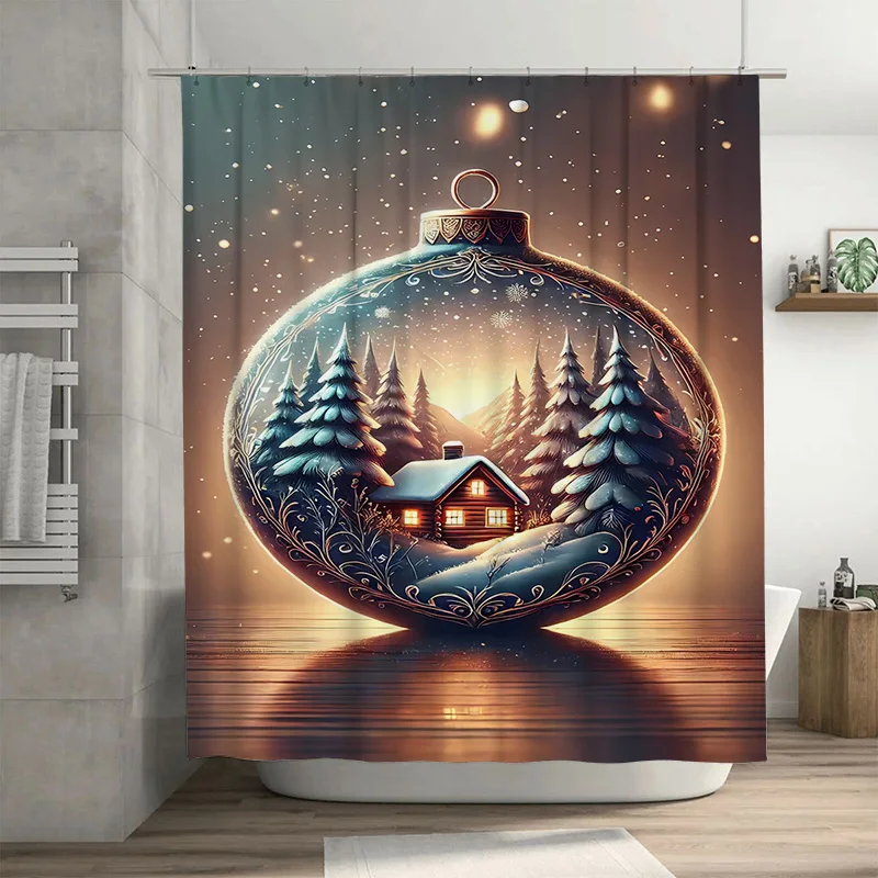 

Tuniu Charming Winter Cabin Forest Landscape Bathroom Shower Curtain Rustic Lodge Home Decor Cozy Nature Theme Waterproof Fabric