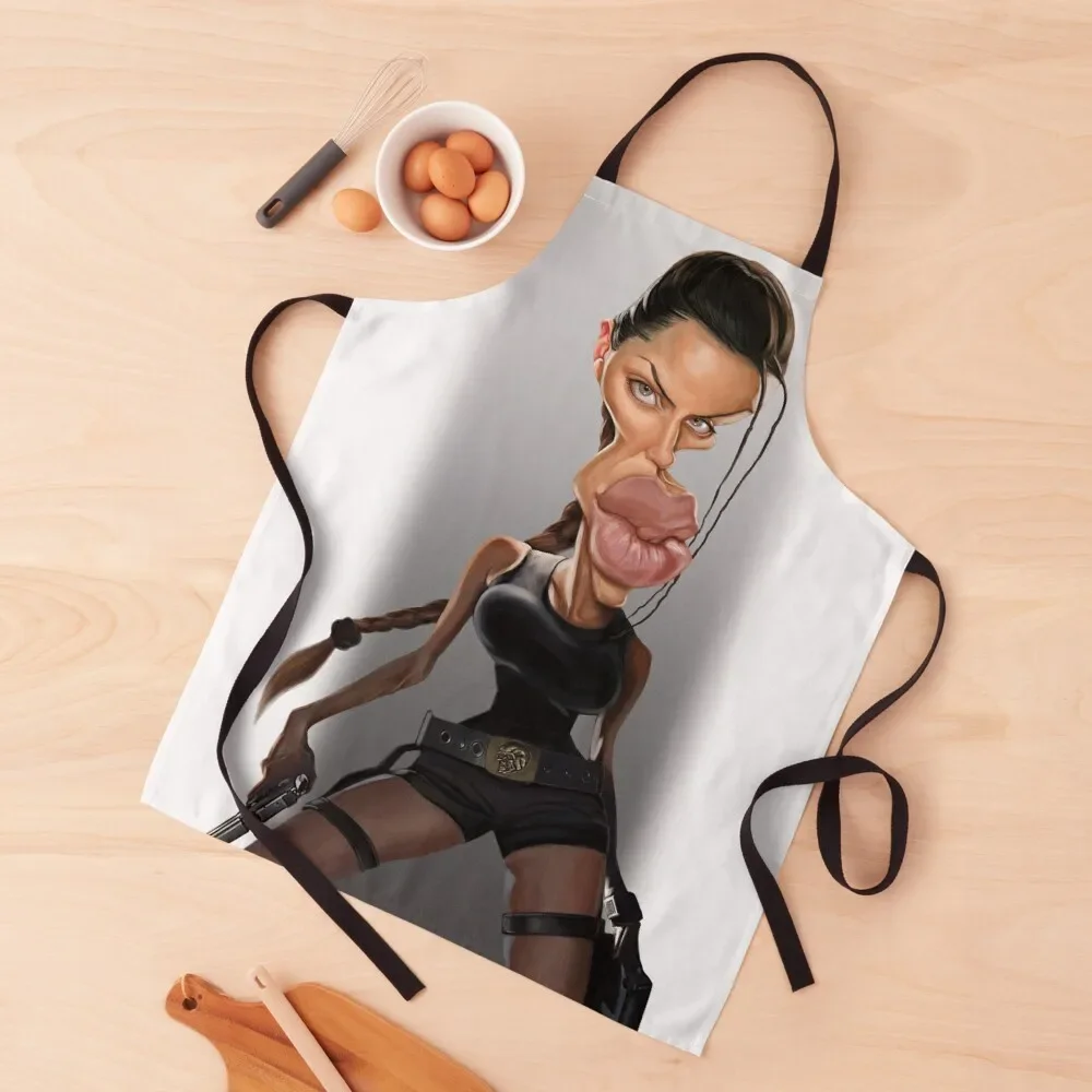 Angelina Jolie Tomb Raider Caricature Apron women's work Kitchen Items Woman Kitchen Apron