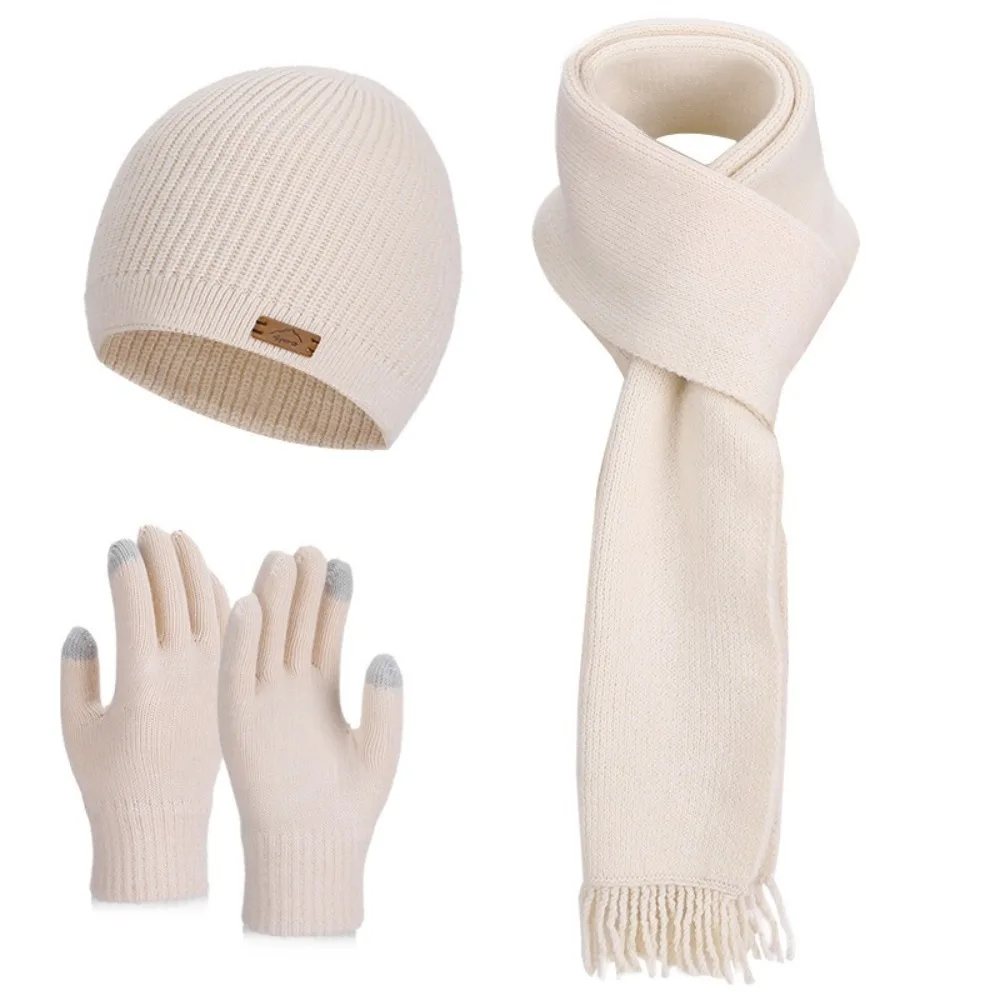 3 Piece Set Hat Scarf Gloves Set Soft Material Anti Slip Gloves Knit Beanie Hat Long Scarf Neck Protection Design
