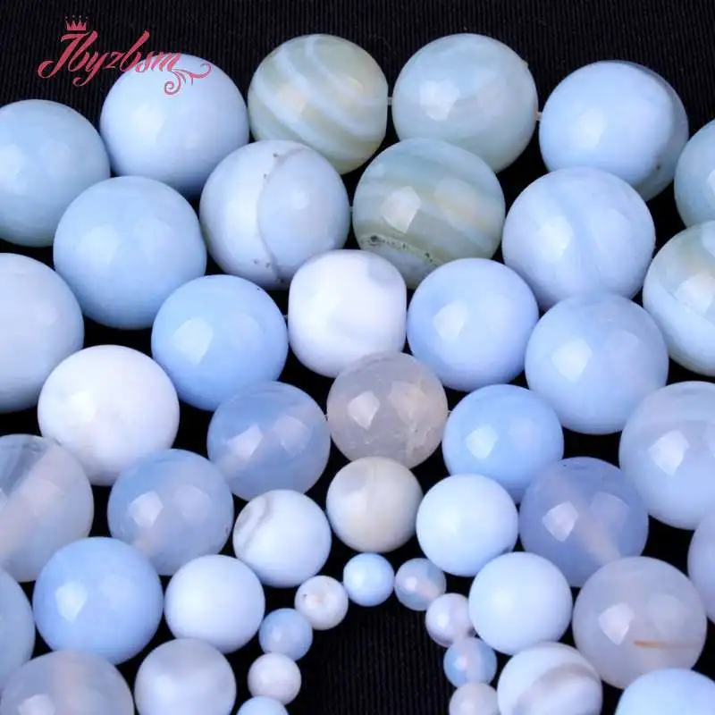 Natural Skyblue Agate Round Smooth Stone Beads For Jewelry Making Strand 15Inch DIY Necklace Bracelet 6/8/10mm Freeshipping