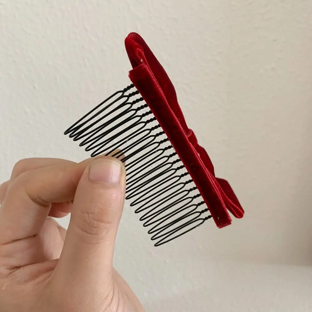 Creative Hair Comb Bow Hairpin Red Cloth Velvet Bowknot Hair Clip Side Clip Korean Style Headwear Girl
