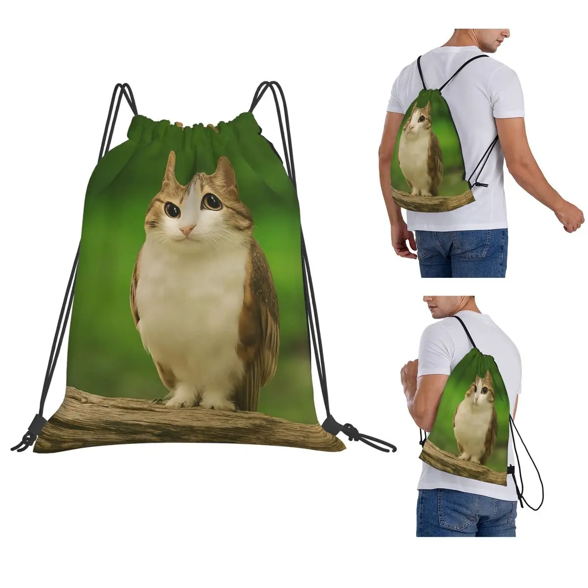 

Meowl Cat Owl Funny Internet Trendy Meme Backpacks Fashion Drawstring Bags Storage Bag Book Bags for Man Woman Students
