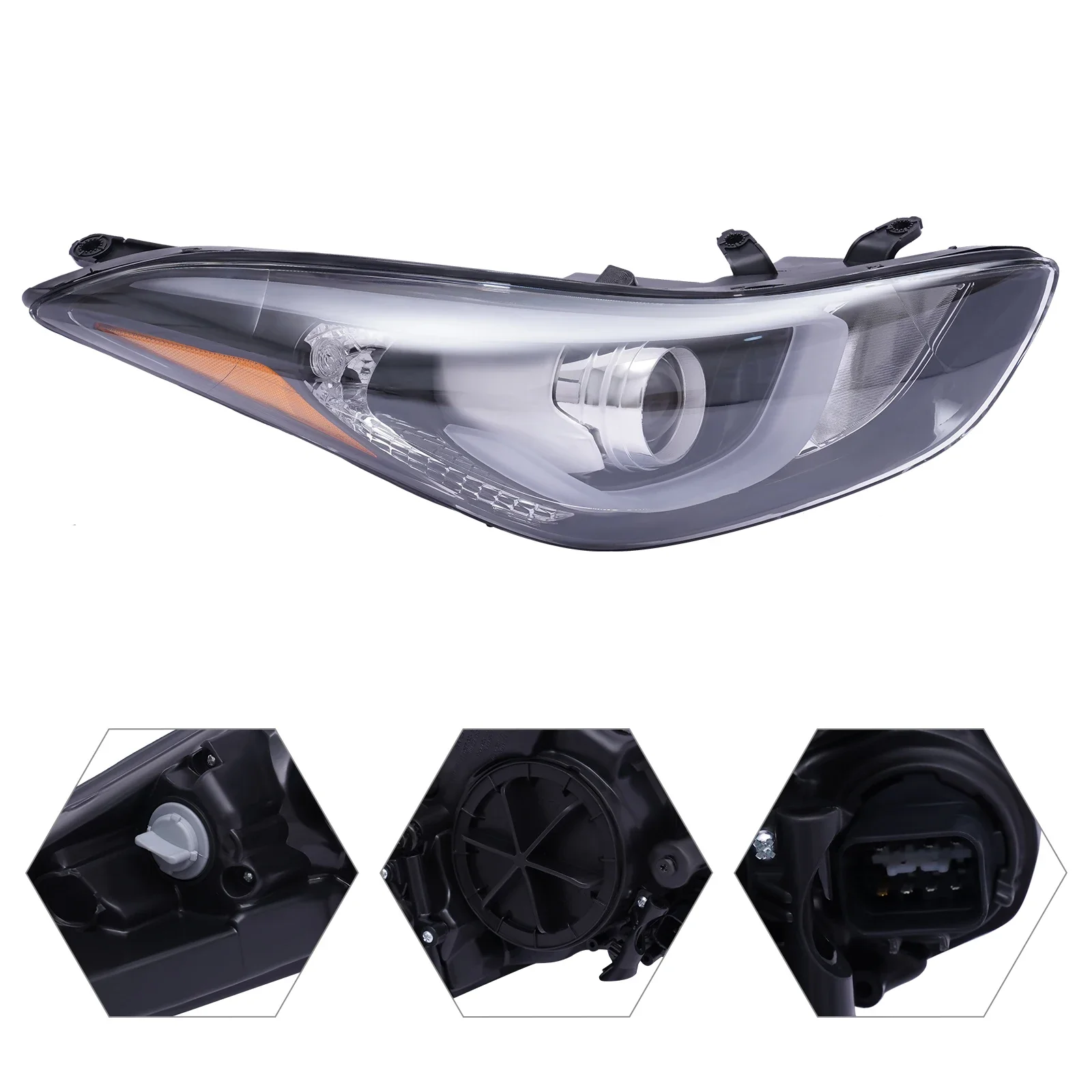 

For 2014 2015 2016 Hyundai Elantra Halogen Headlight Assembly Passenger Right Side w/ LED DRL 12V Clear OEM 92102-3Y510