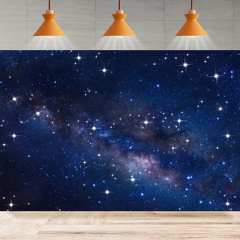 Starry Night Sky Photography Backdrop Outer Space Galaxy Background Universe Nebula Stars Theme Birthday Party Decor Boy Banner