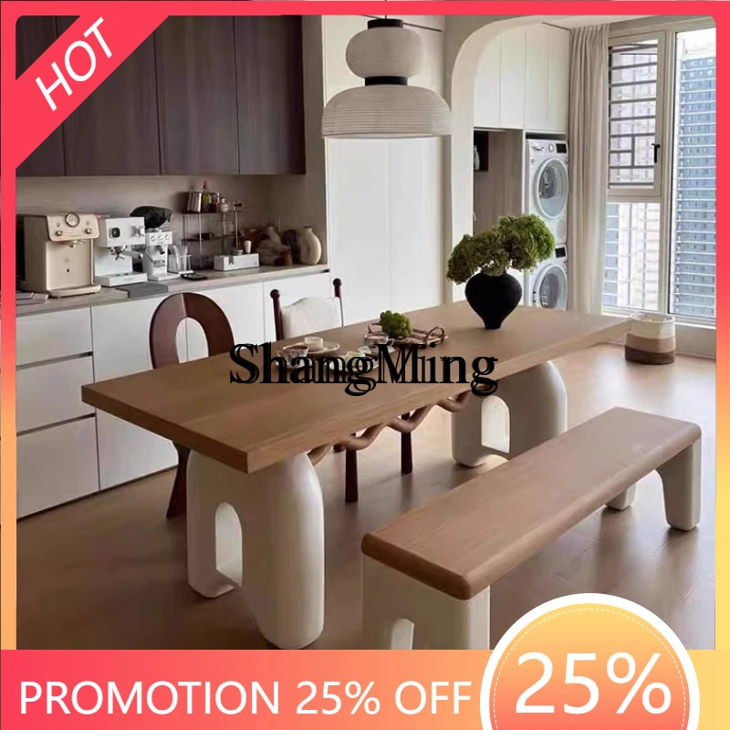 FG   good-looking new simple style small apartment cream retro solid wood dining table and chair combination log dining table