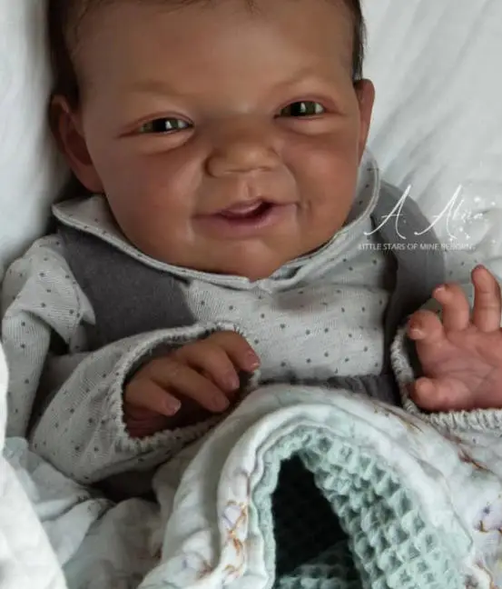18Inch Implant Black Curly Hair Dark Skin Reborn Charlie Lifelike Baby DIY Doll Parts with Cloth Body and Eye