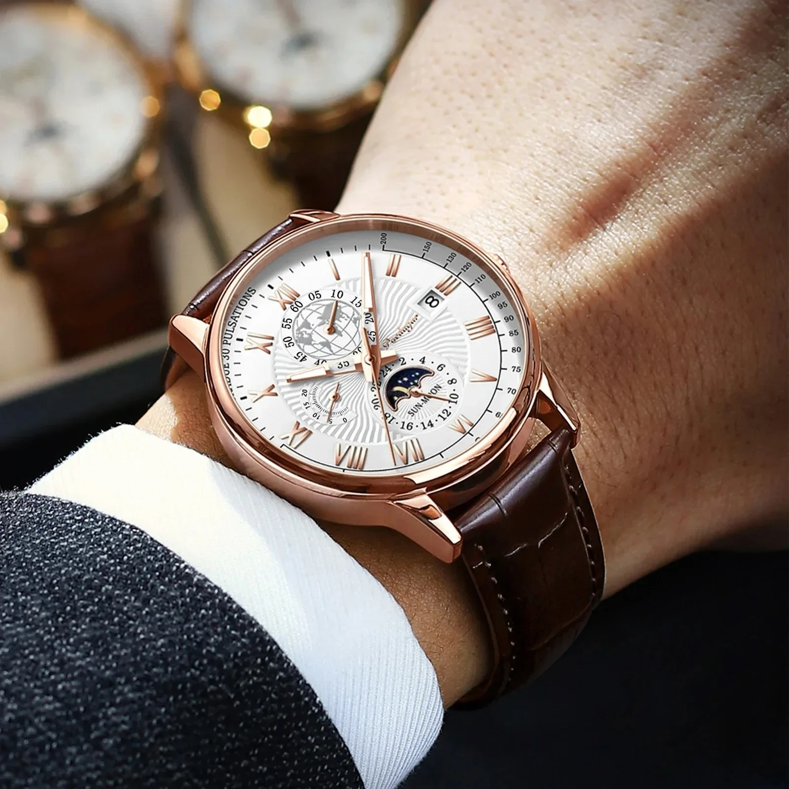 Fashion Luxury Wristwatch For Men Luminous Chronograph Date Man Watch Leather Men\'s Quartz Watches Sports Male Clock