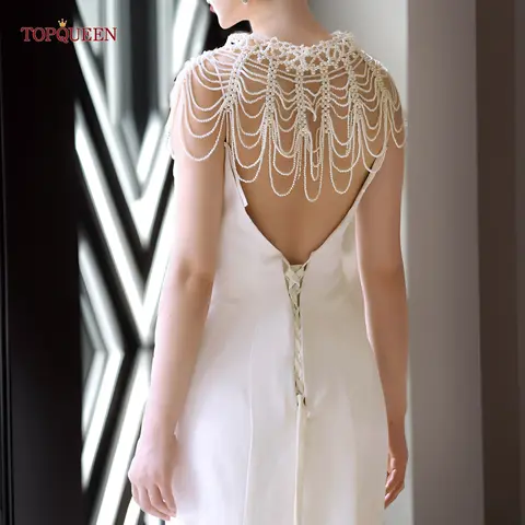 TOPQUEEN VG38 Wedding Shawl Bridal Wraps Pearls Beaded Jacket Shoulder Chain Wedding Bridal Accessories Cheongsam DIY Shoulder