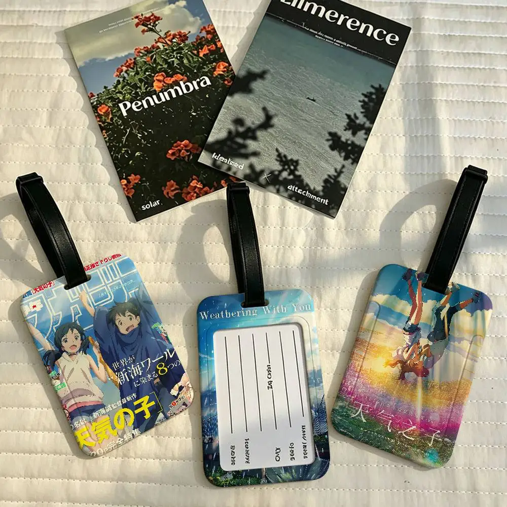Anime Weathering With You Durable PVC Anti lost Baggage Tag With Info Card Lightweight Luggage Identification Label