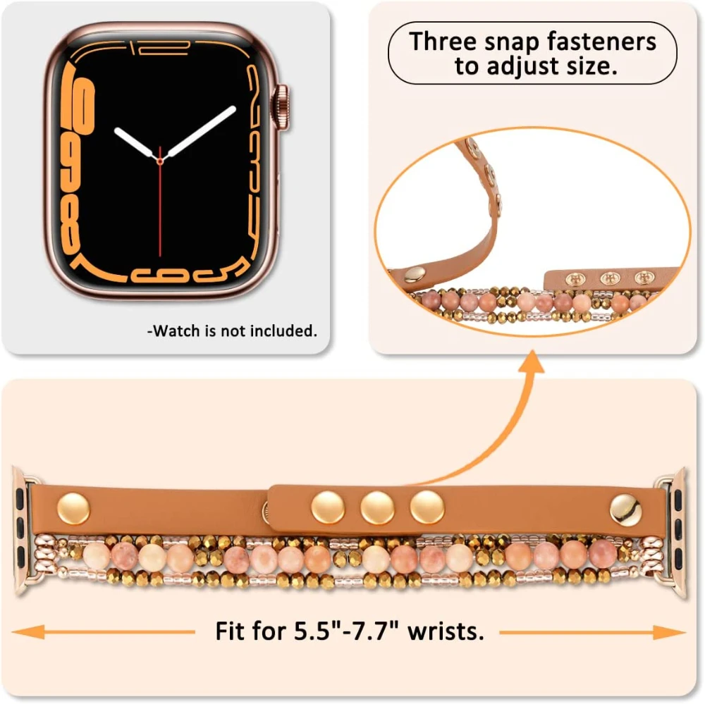 Leather Strap For Apple Watch Band Ultra 49mm 40mm 38mm 41mm Women Elastic Beaded Bracelet Iwatch Series 8 7 6 SE 5 4 3 45mm 42