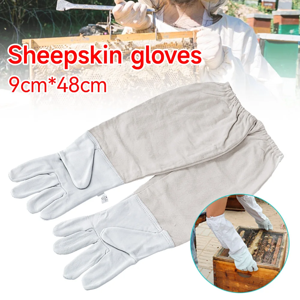 Beekeeping Gloves Protective Sleeves Breathable Premium Goatskin Bee Gloves 48cm Extended Long Sleeves Gloves Apiculture Tools