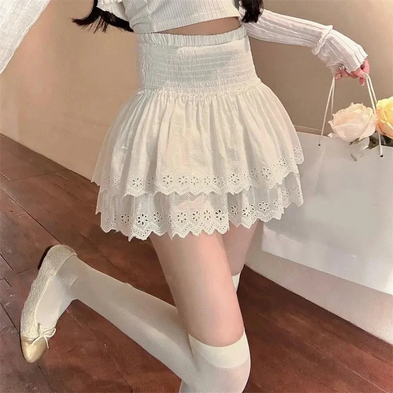 

Summer Skirts Women's New Design Sense Lace Embroidery A-line Cake Skirt Cute High Waist Slim Mini Skirt for Girls