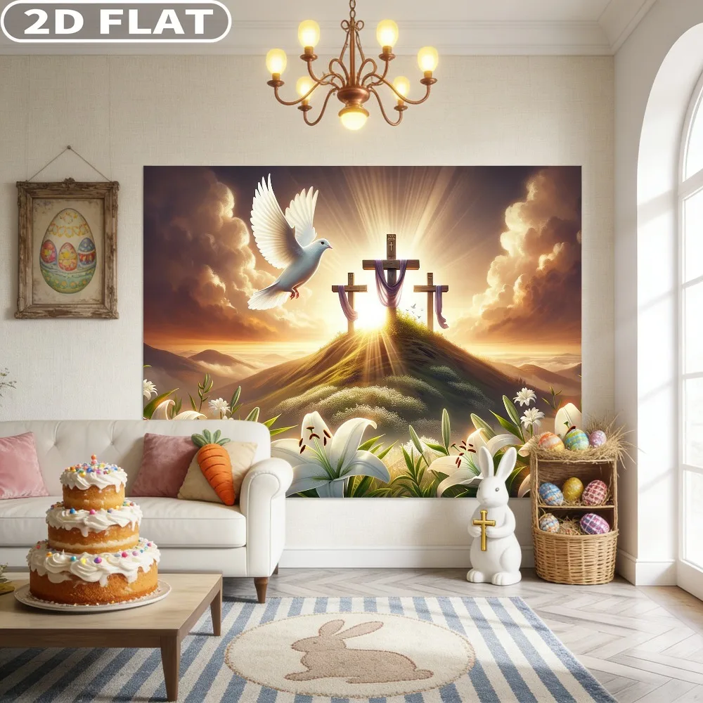 Bannière de toile de fond 2D plate 1 pièce pour scène de résurrection de Pâques - Diverses tailles, décor polyvalent en polyester pour toutes les saisons
