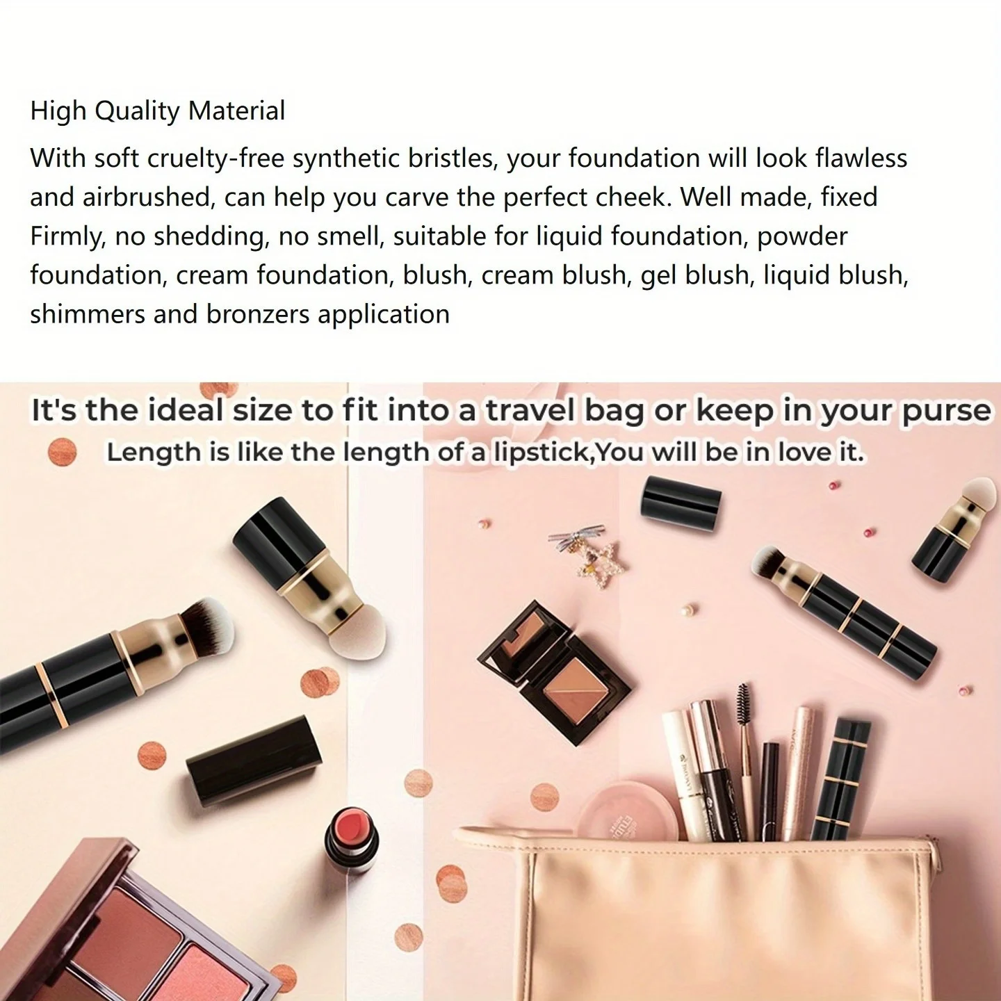 Nova combinação de pincéis de maquiagem 3 em 1: pincel de base, pincel de pó, esponja, cosmético portátil multifuncional