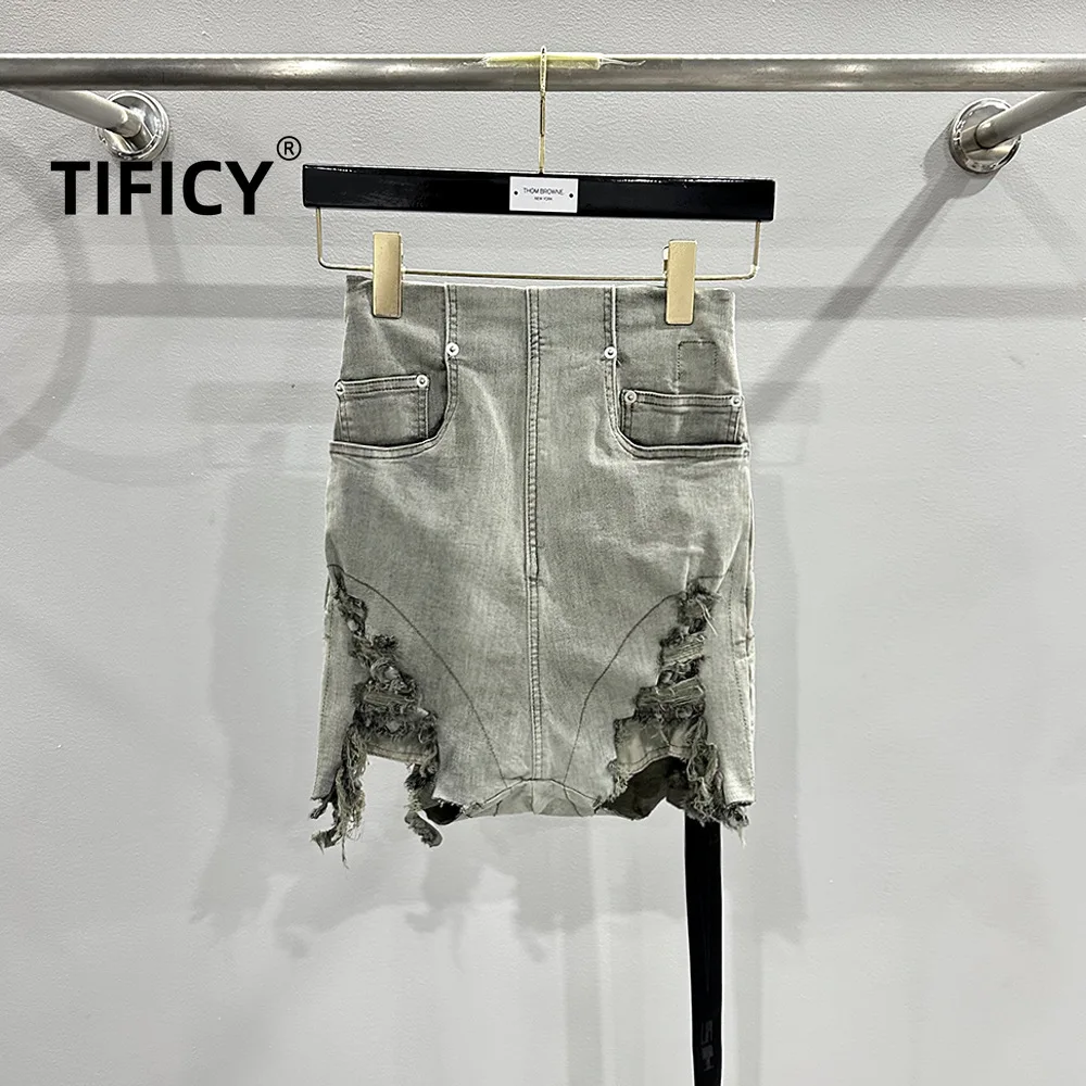 High Street fashion Jean Shorts Women's Vintage Cement Gray Distressed Washed Slim Fit High Waisted Hip Denim Shorts